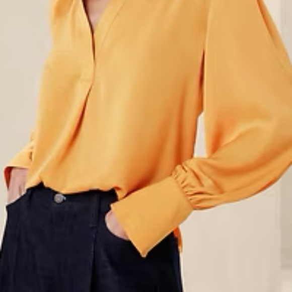 New Banana Republic VOLUME-SLEEVE BLOUSE Yellow  NWT - Picture 6 of 7